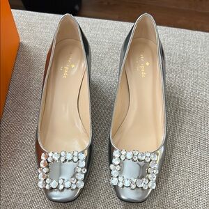 Kate Spade Silver Heels with Crystal Embellishment